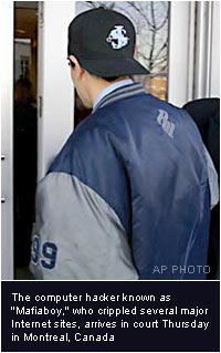 Mafiaboy entering the court house in Montreal, Jan 01